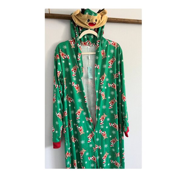 Matching Family Pajamas Reindeer Antler Zipper Onesie GREEN SZ M / DAD NWT - Picture 6 of 12